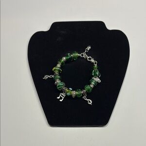 NEW! Green Glass Bead Music Theme Charm Bracelet - Women Jewelry